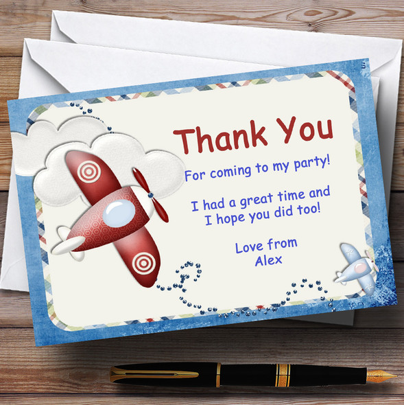 Aeroplane Blue Red Plane Personalized Birthday Party Thank You Cards