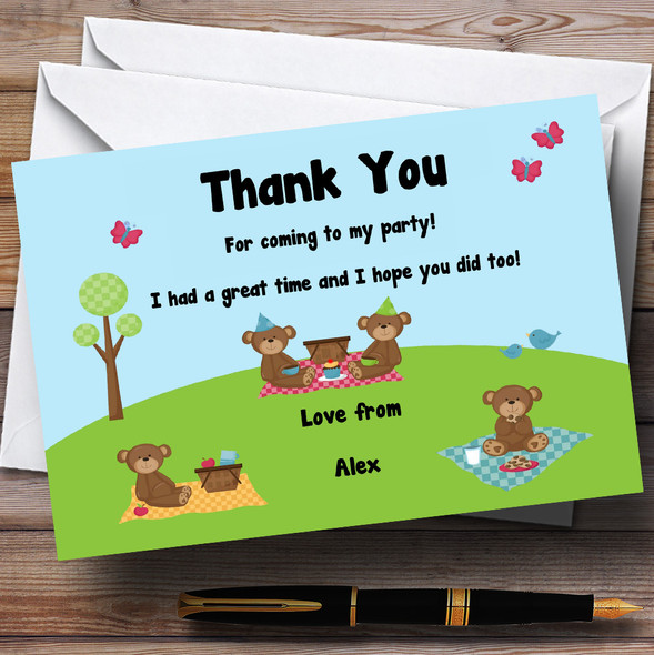 Picnic Teddy Bears Personalized Birthday Party Thank You Cards