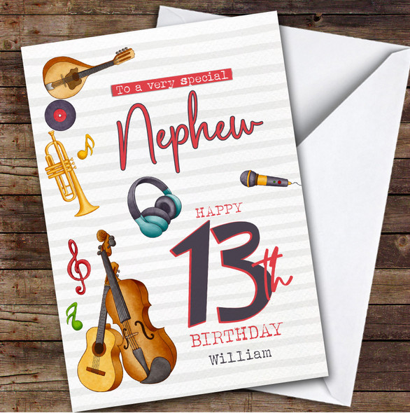 Nephew 13th Music Instruments Teenager Boys Custom Personalized Birthday Card