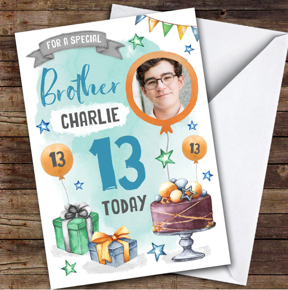 Cake Gift Photo Brother 13th Teenager Boys Custom Personalized Birthday Card