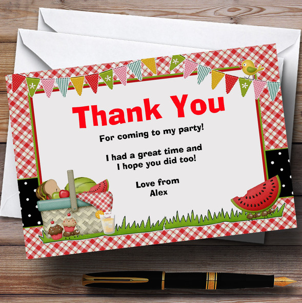 Red Picnic Personalized Birthday Party Thank You Cards
