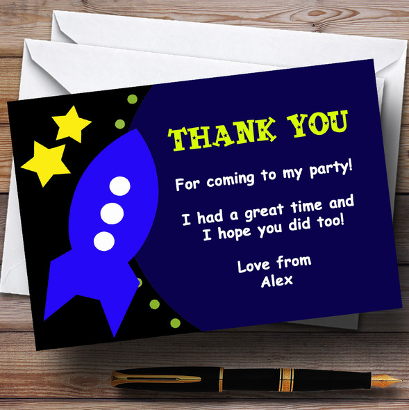 Space Rocket Personalized Birthday Party Thank You Cards