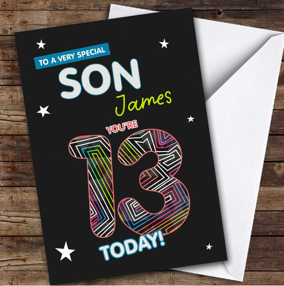 Black Funky 13th Son Teenager Boys Custom Personalized Birthday Card