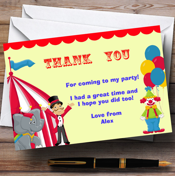 Circus Clown And Tent Personalized Birthday Party Thank You Cards