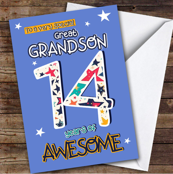 14th Great Grandson Stars Teenager Boys Custom Personalized Birthday Card