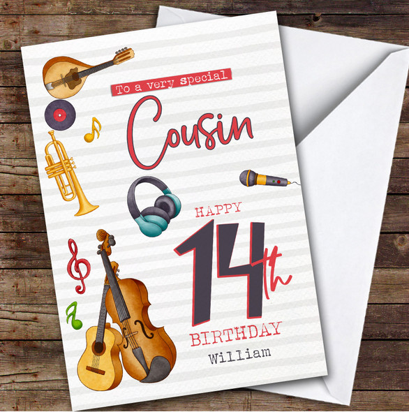 Cousin 14th Music Instruments Teenager Custom Personalized Birthday Card