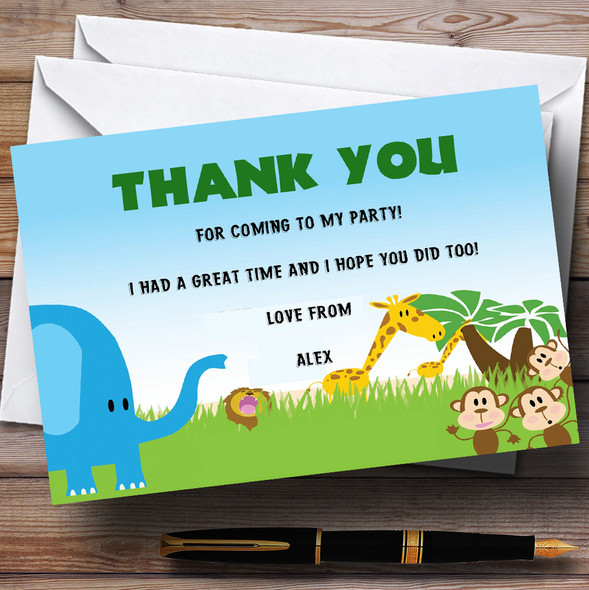 Jungle Safari Animals Personalized Birthday Party Thank You Cards