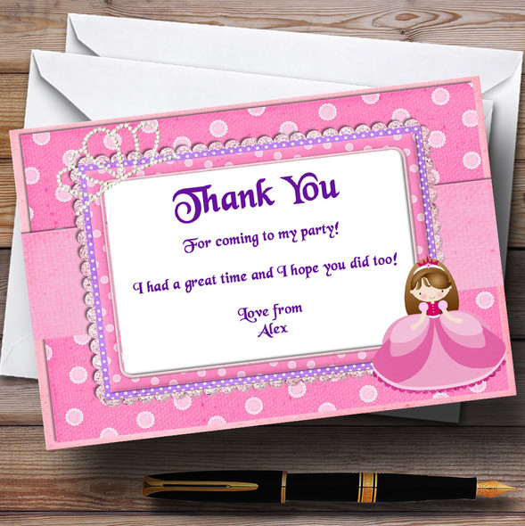 Pink And Purple Princess Personalized Birthday Party Thank You Cards