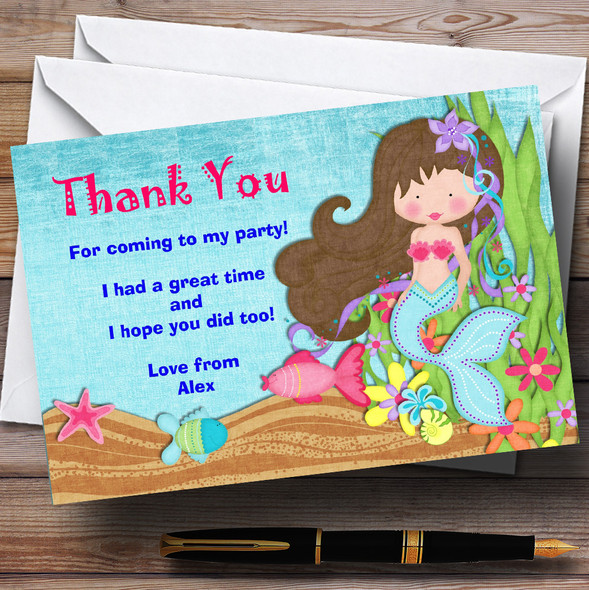 Pretty Mermaid Personalized Birthday Party Thank You Cards