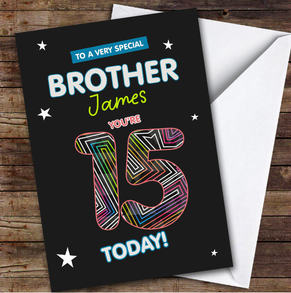 Black Funky 15th Brother Teenager Boys Custom Personalized Birthday Card