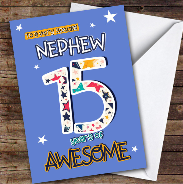 15th Nephew Stars Teenager Boys Custom Personalized Birthday Card