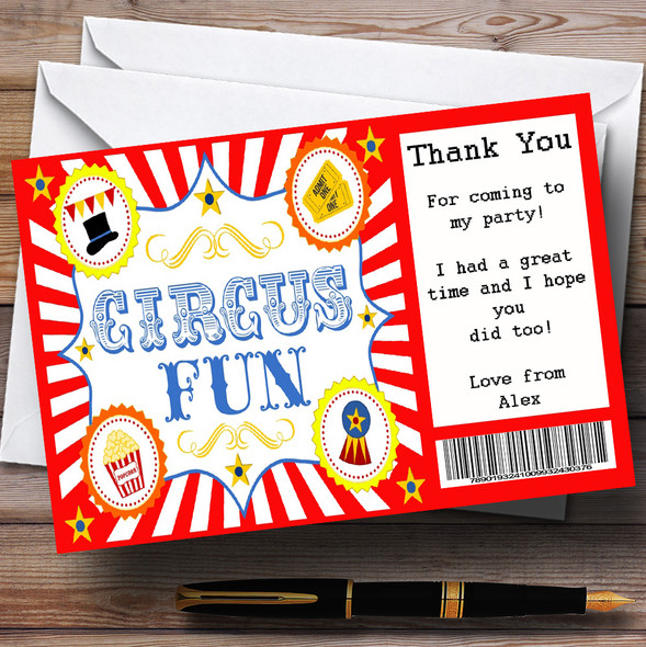 Red Circus Ticket Personalized Birthday Party Thank You Cards