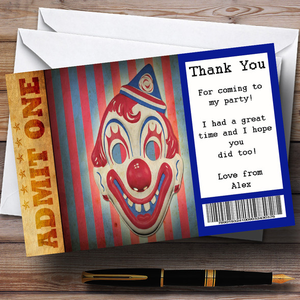 Spoof Circus Clown Ticket Personalized Birthday Party Thank You Cards