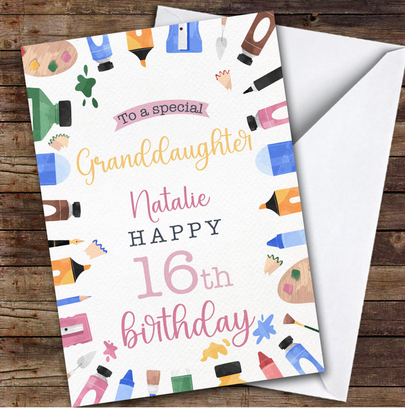 Granddaughter 16th Art And Crafts Teenager Custom Personalized Birthday Card