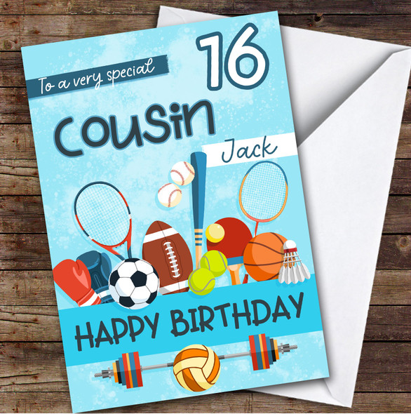 Cousin 16th Sport Equipment Teenager Custom Personalized Birthday Card