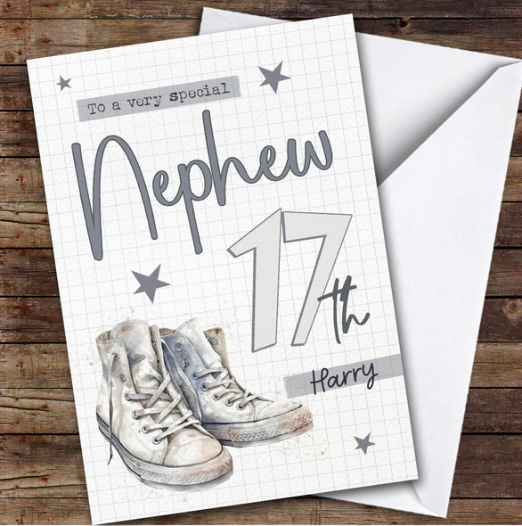 17th Nephew Trainers Sneakers Sport Teenage Boys Personalized Birthday Card