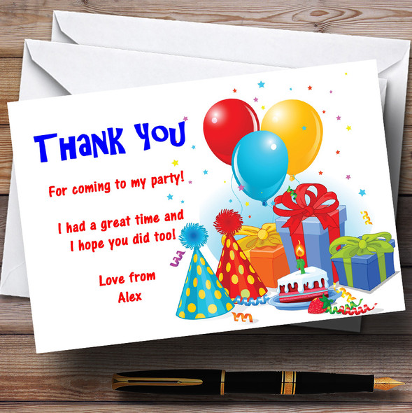 Party Thank You Cards Hat & Balloons Personalized Children's Party Thank You Cards