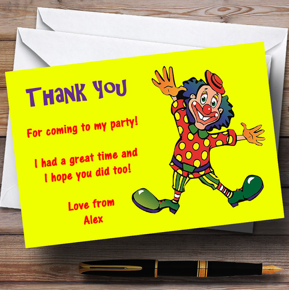 Yellow Clown Personalized Children's Party Thank You Cards