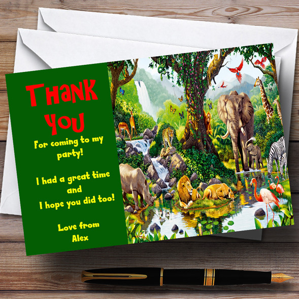 Green Jungle Animals Personalized Children's Party Thank You Cards