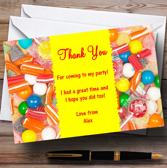 Orange Balloons And Cake Personalized Childrens Party Thank You Cards