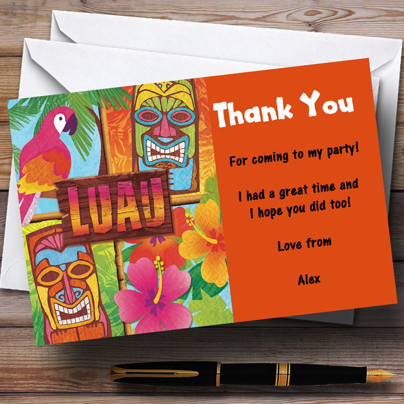 Orange Hawaiian Tropical Luau Personalized Party Thank You Cards