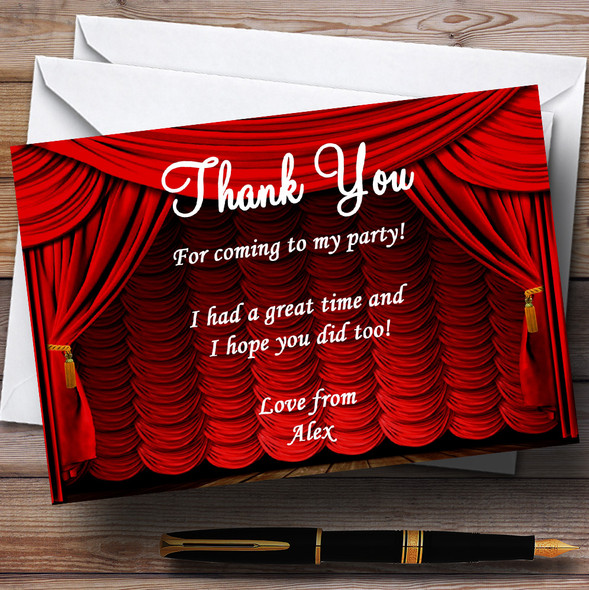 Red Theatre Curtains Stage Personalized Party Thank You Cards