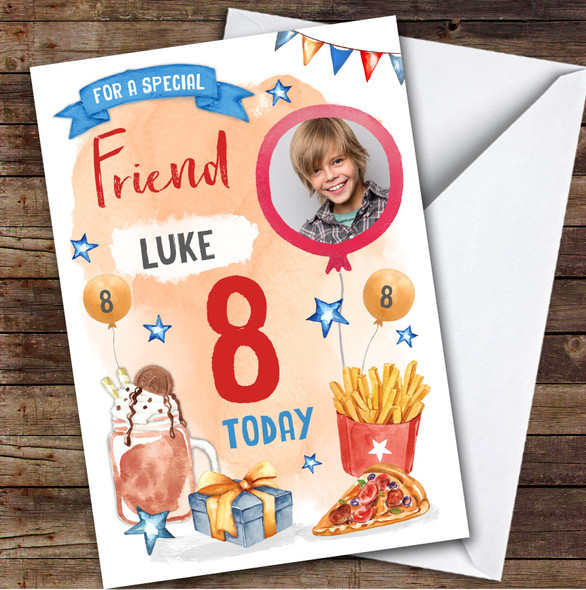 Pizza Milkshake Food Photo Friend 8th Birthday Personalized Birthday Card