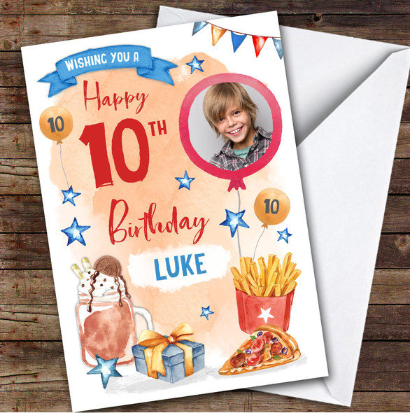 Pizza Milkshake Food Photo 10th Birthday Personalized Birthday Card