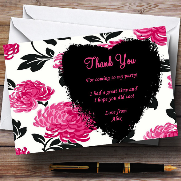 Beautiful Pink Black & White Floral Vintage Garden Tea Personalized Party Thank You Cards