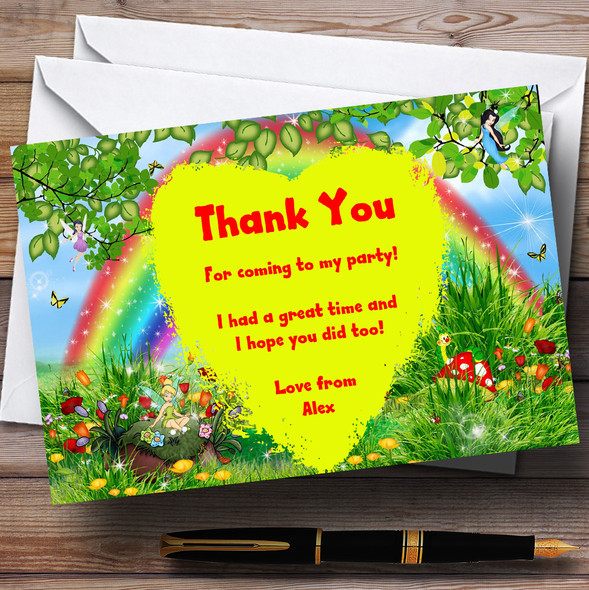 Rainbow Fairy Butterfly Personalized Children's Party Thank You Cards