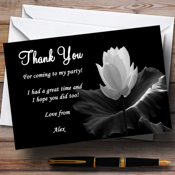 Beautiful Black White Flower Personalized Party Thank You Cards