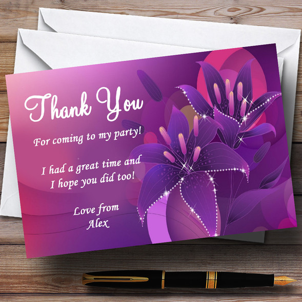 Purple Pink Lily Personalized Party Thank You Cards