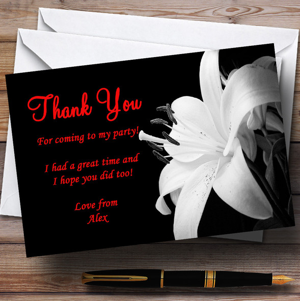 Stunning Lily Flower Black White Red Personalized Party Thank You Cards