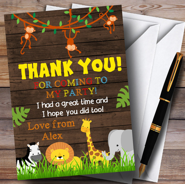 Any Age Wood Jungle Animals Party Thank You Cards