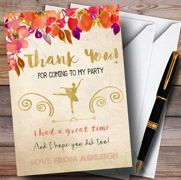 Autumn Gold Ballerina Ballet Party Thank You Cards