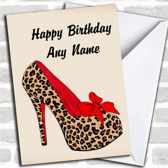 Leopard Print Stiletto Personalized Birthday Card