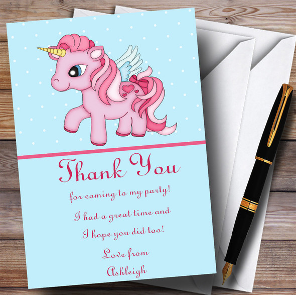 Blue & Pink Unicorn Party Thank You Cards