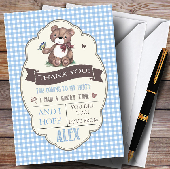 Blue Boys Teddy Bear Picnic Party Thank You Cards