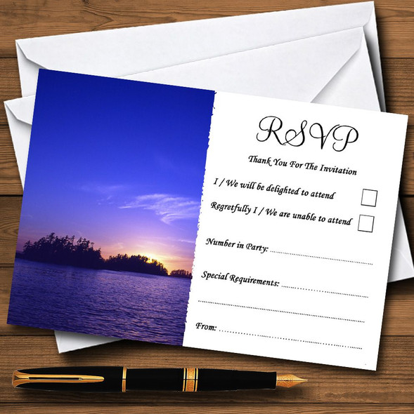 Beautiful Blue Purple Sunset Beach Personalized RSVP Cards