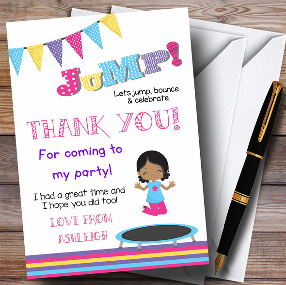 Dark Skinned Girl Trampoline Party Thank You Cards