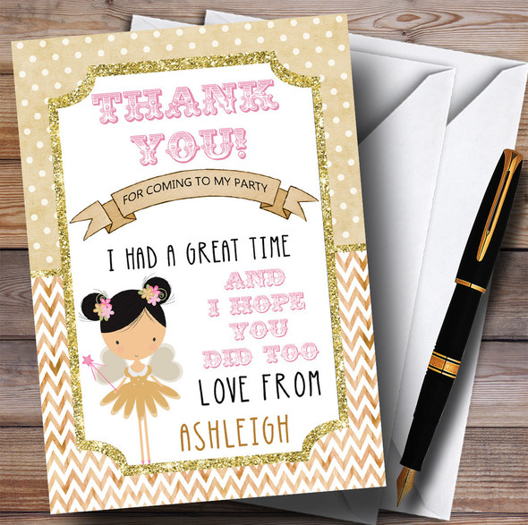 Fairy Glitter Gold Girls Party Thank You Cards