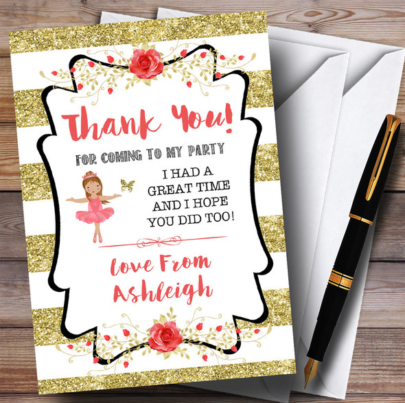 Gold Stripes Ballerina Ballet Party Thank You Cards