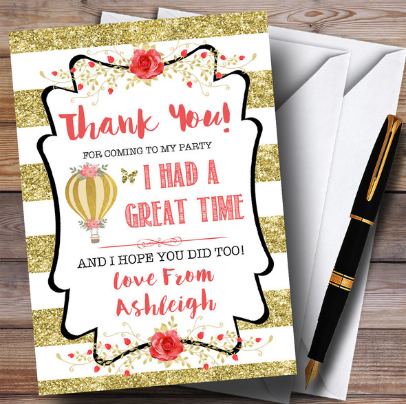 Gold Stripes Hot Air Balloon Party Thank You Cards