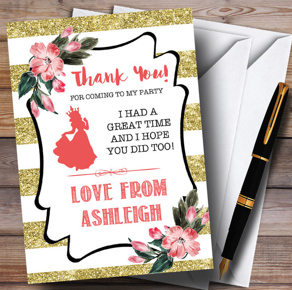 Gold Stripes Princess Party Thank You Cards