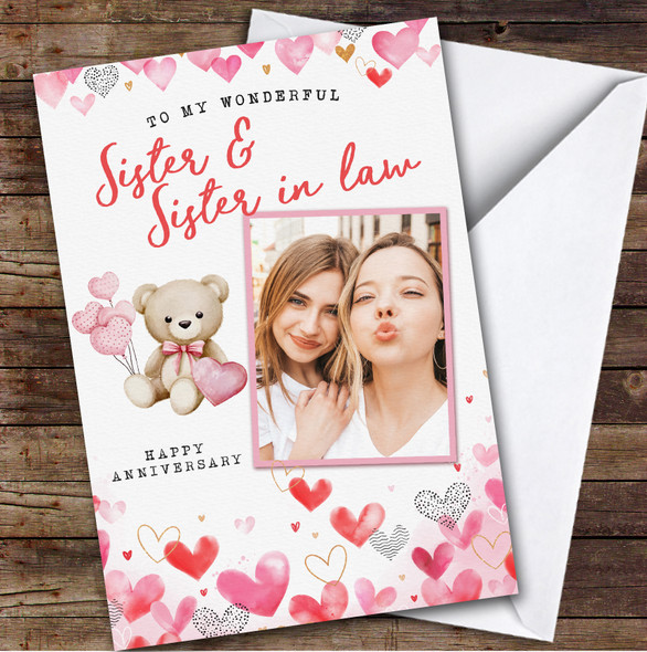 Personalized Wedding Anniversary Card For Sister & Sister-In-Law Hearts Photo