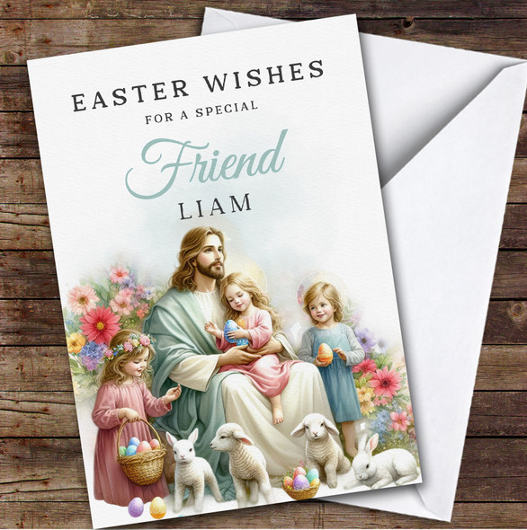 Male Friend Personalized Easter Card Jesus With Children