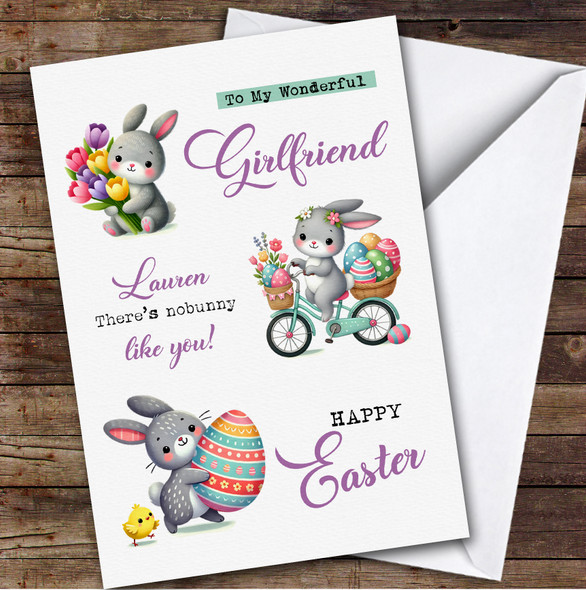 Personalized Easter Card For Girlfriend Cute Bunnies