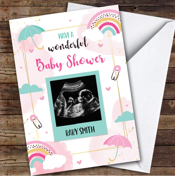 Personalized Baby Shower Card For Anyone Photo Rainbow Pink