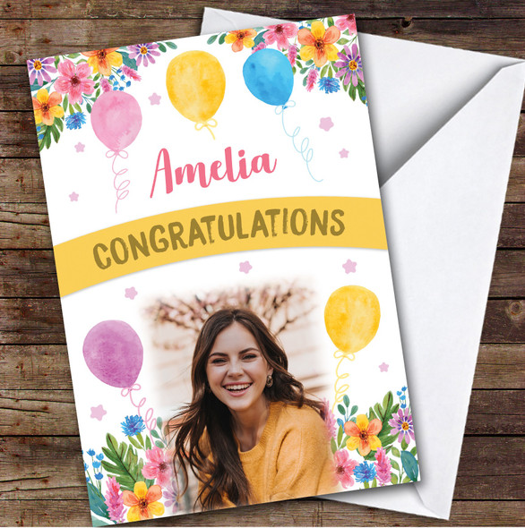 Personalized Congratulations Card For Photo Balloons Flower