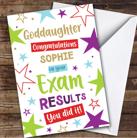 Personalized Exam Results Congratulations Card For Goddaughter Bright Stars